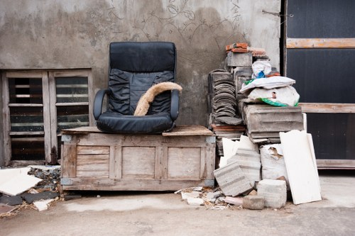 Workers sorting demolition waste materials